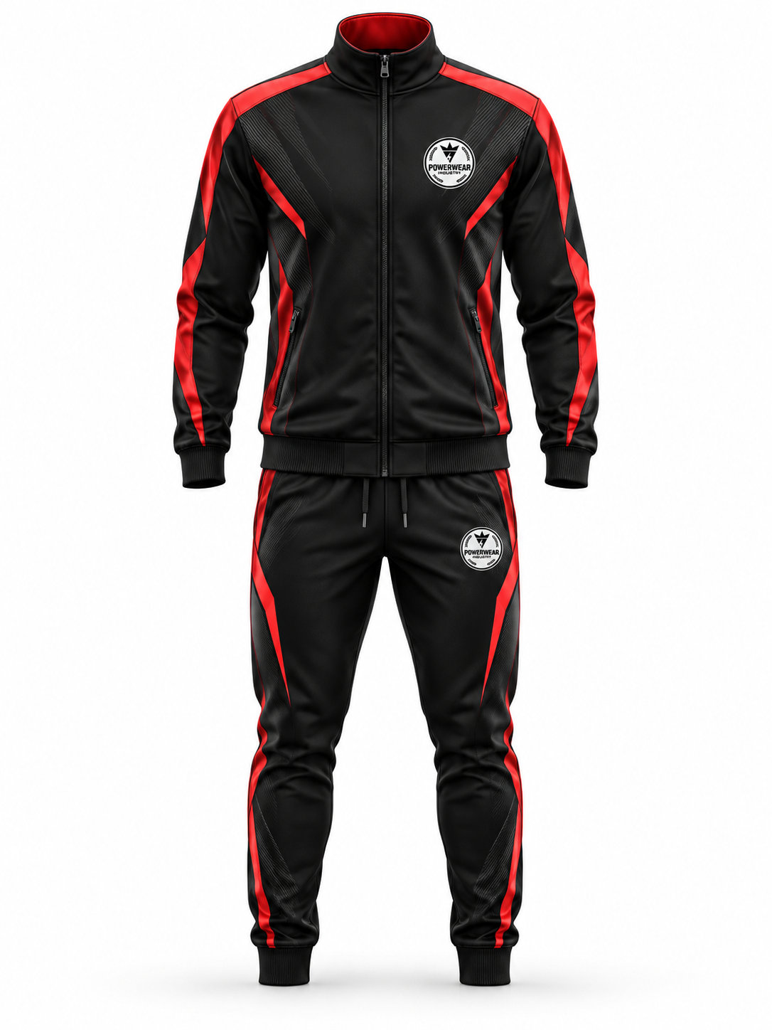 Wholesale Black Red Zip-Up Tracksuit Set - Custom Manufacturing | Power Wear Industry