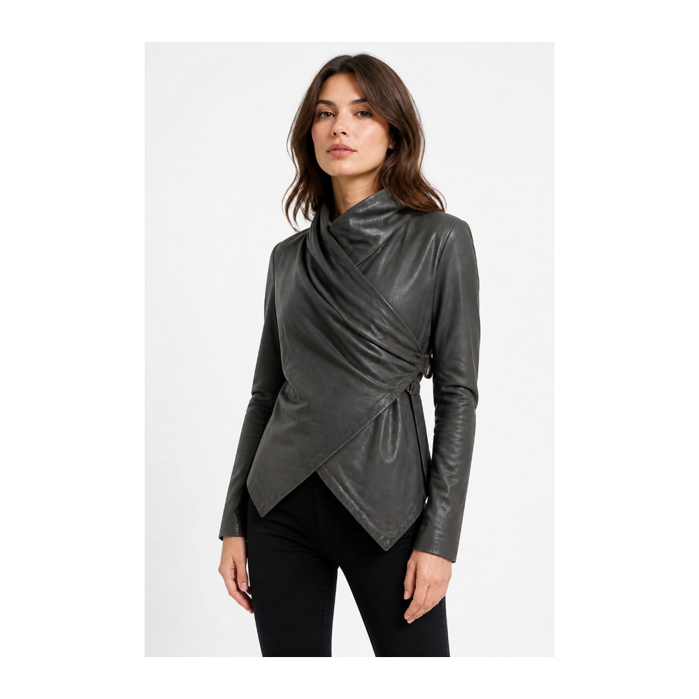 Charcoal Grey Wrap Leather Jacket - Power Wear Industry
