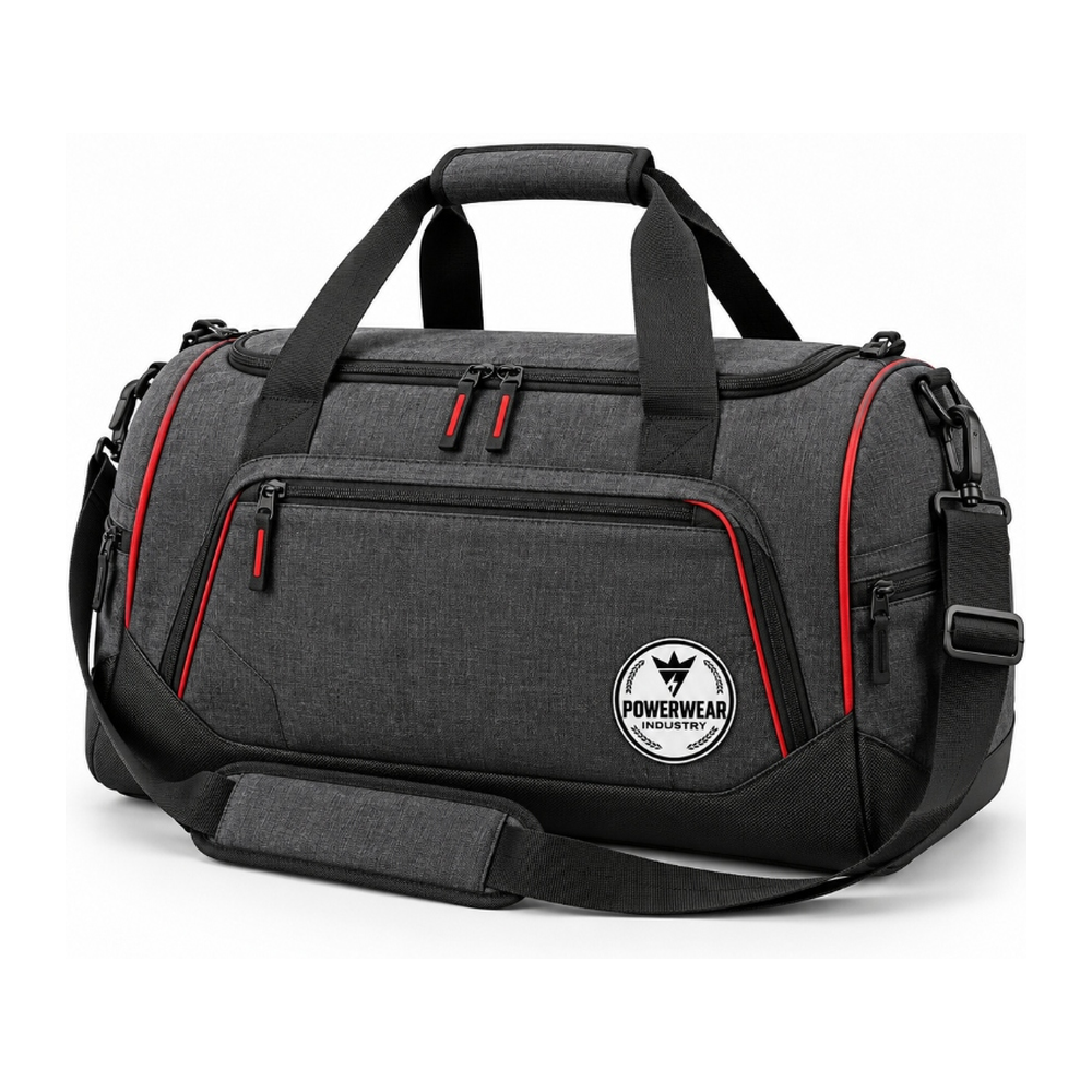Charcoal Red Trim Sports Duffle Bag - Power Wear Industry