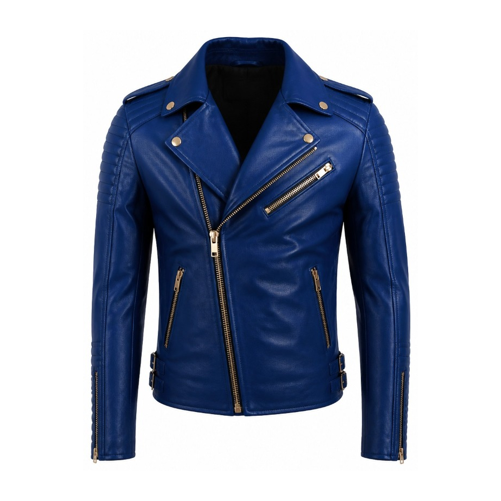 Cobalt Blue Biker Leather Jacket - Power Wear Industry