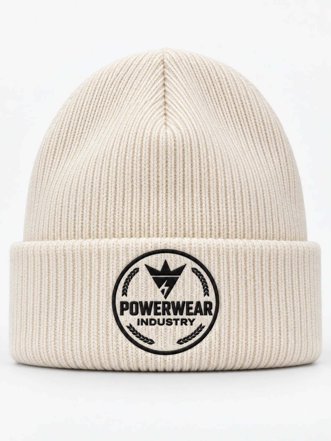 Wholesale Cream Logo Knit Beanie - Custom Manufacturing | Power Wear Industry