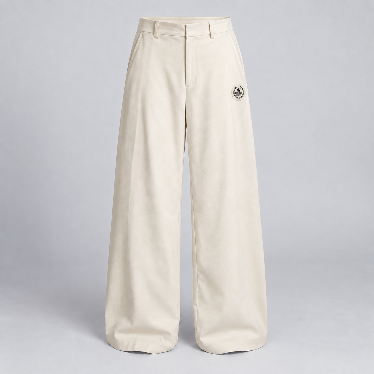 Ivory Flat-Front Wide-Leg Pants with Powerwear Industry badge