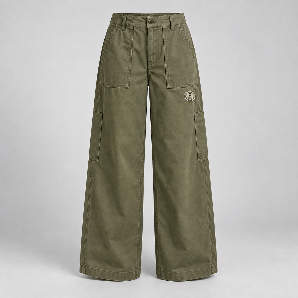 Olive Utility Wide-Leg Pants with Powerwear Industry badge