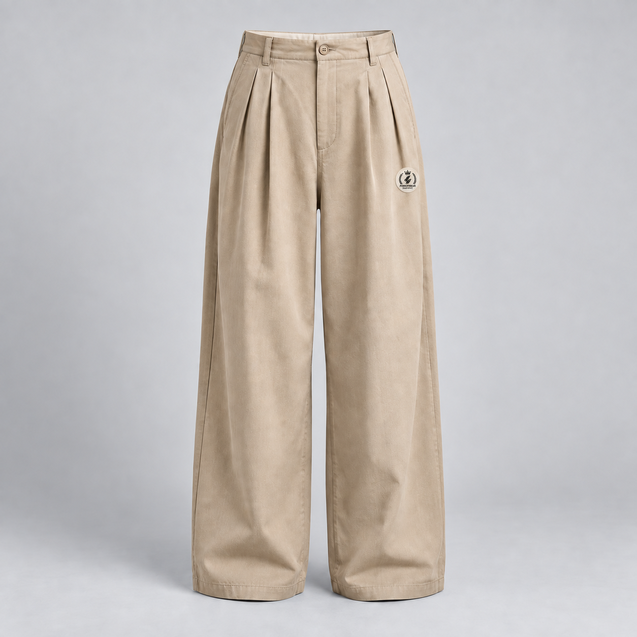 Sand Pleated Wide-Leg Pants with Powerwear Industry badge