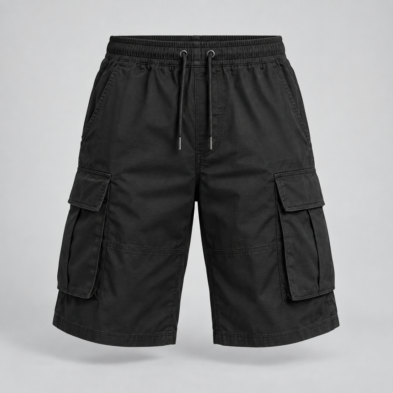 Black Drawstring Cargo Shorts