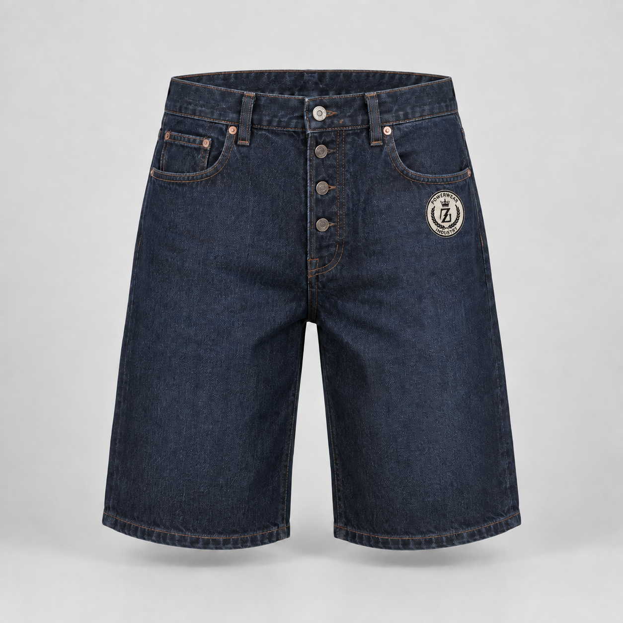 Dark Indigo Denim Shorts with Powerwear Industry badge
