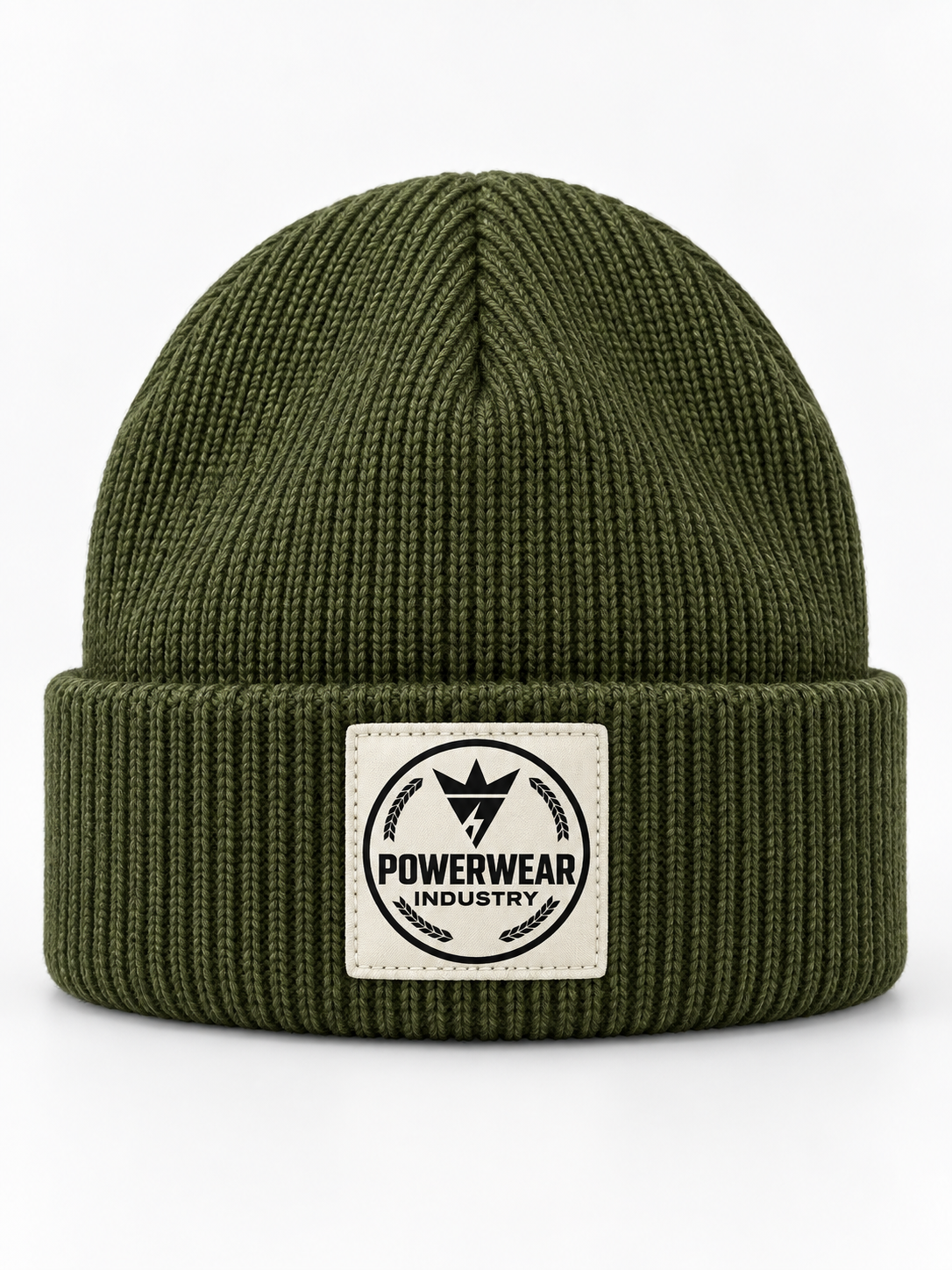Wholesale Olive Green Patch Beanie - Custom Manufacturing | Power Wear Industry