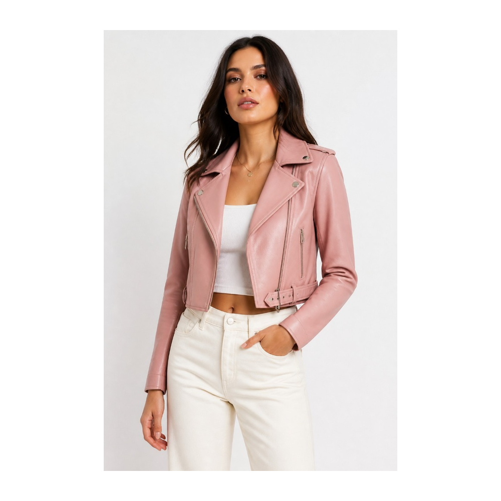 Pink Moto Biker Leather Jacket - Power Wear Industry