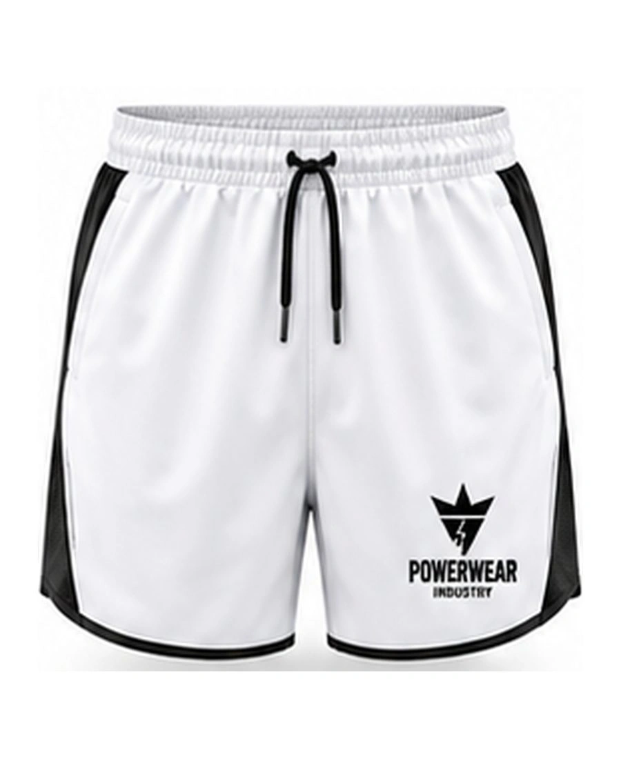 Lightweight 4-Way Stretch Training Gym Shorts by Power Wear Industry with branded crest