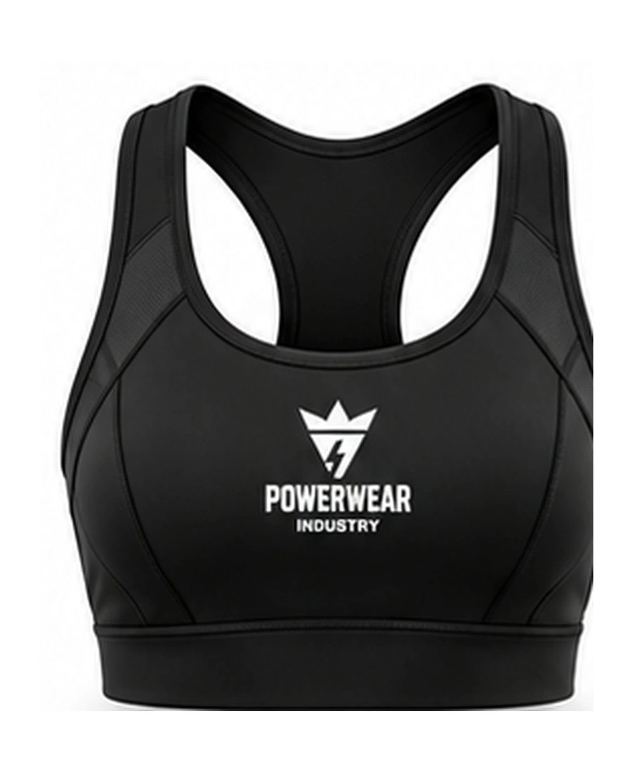 High-Impact Seamless Cross-Back Sports Bra by Power Wear Industry with branded crest
