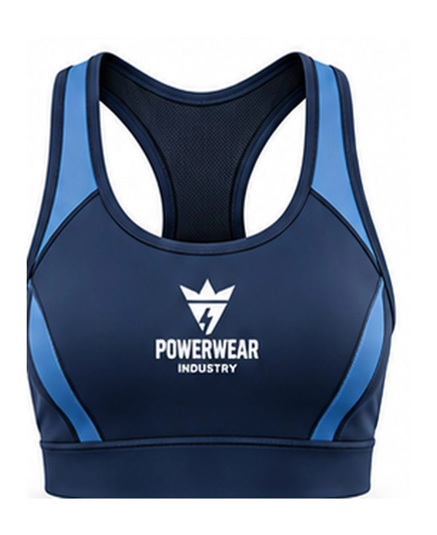 Strappy Back Breathable Performance Sports Bra by Power Wear Industry with branded crest