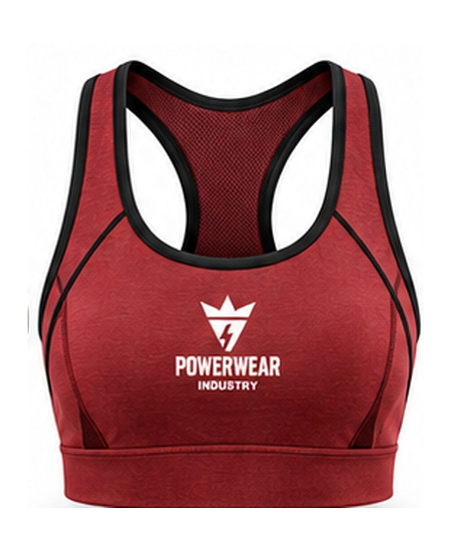 Front-Zip High-Support Compression Sports Bra by Power Wear Industry with branded crest