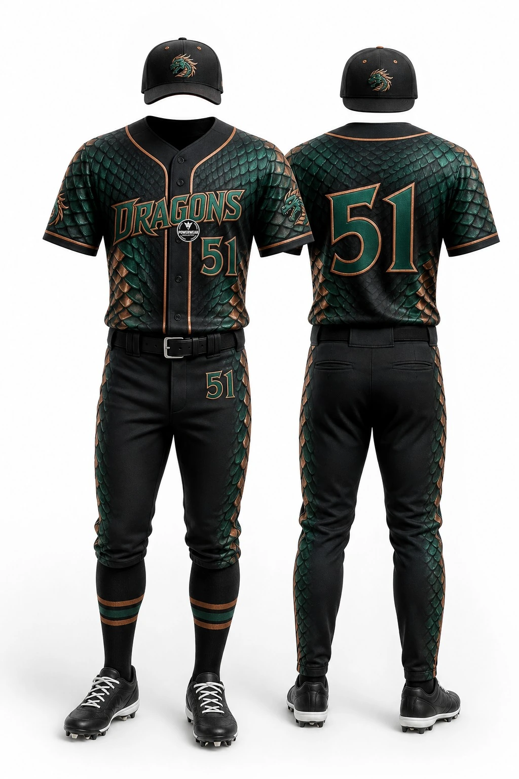 Custom Baseball Uniform — Design 12 by Power Wear Industry with left-chest logo