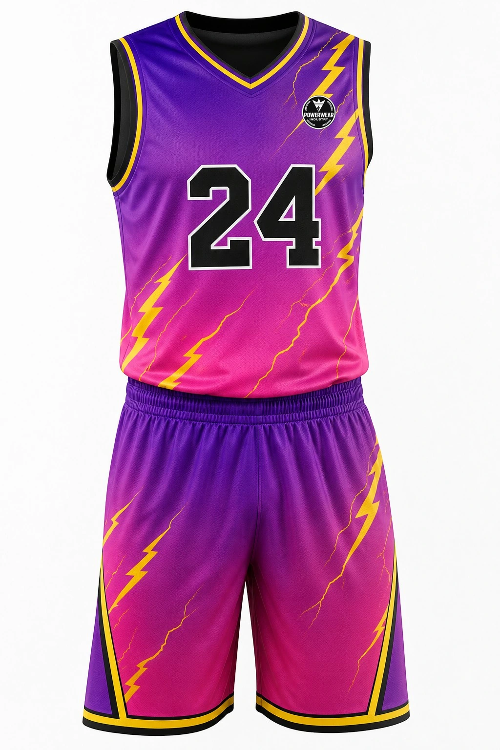 Custom Basketball Uniform — Design 06 by Power Wear Industry with left-chest logo