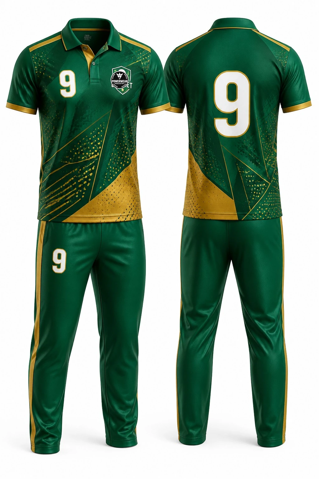 Custom Cricket Uniform — Design 02 by Power Wear Industry with left-chest logo