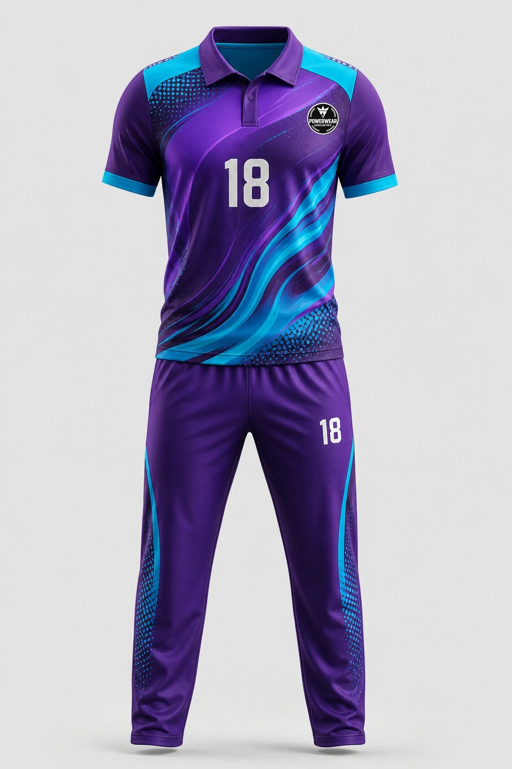 Custom Cricket Uniform — Design 04 by Power Wear Industry with left-chest logo