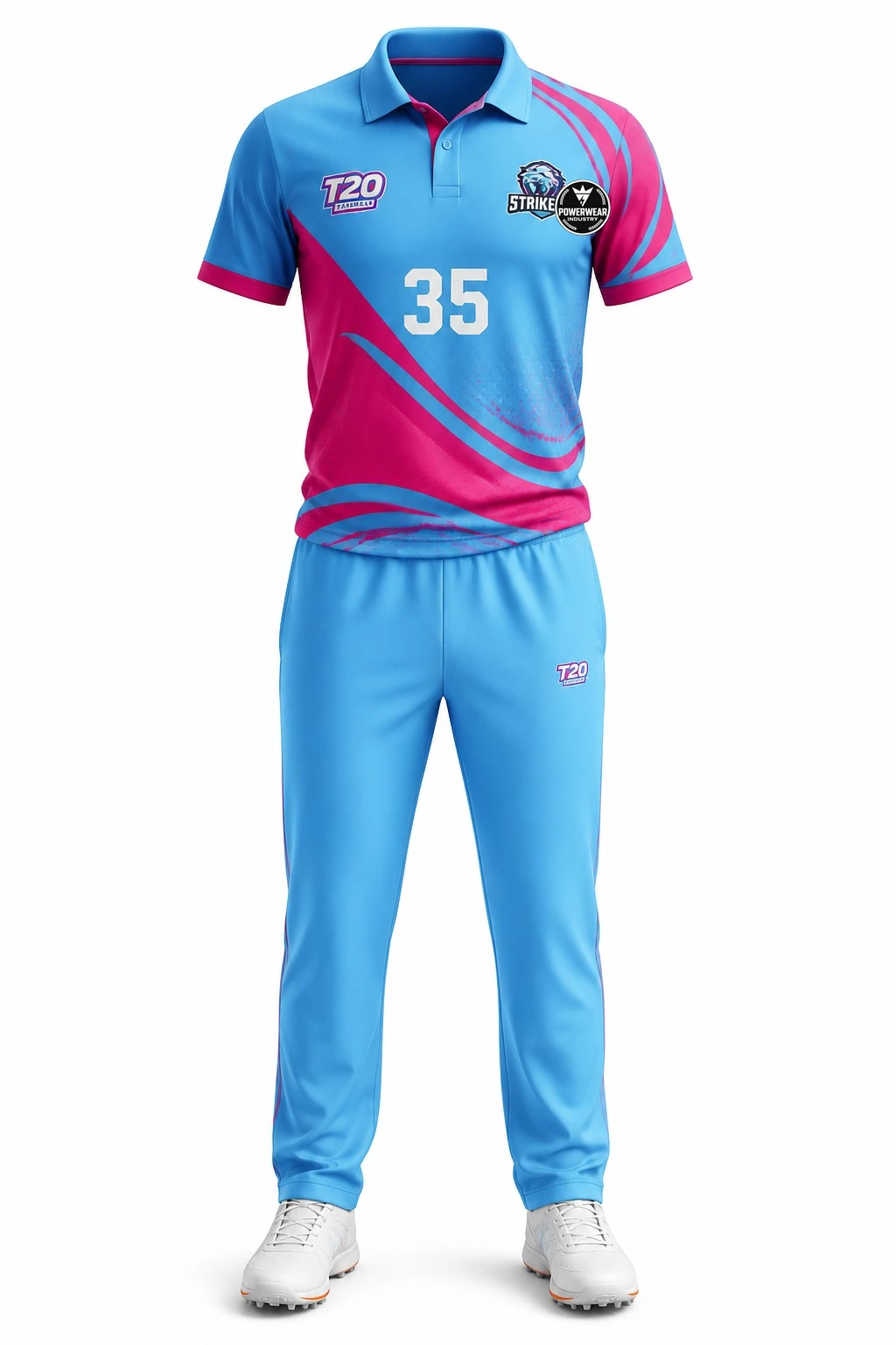 Custom Cricket Uniform — Design 08 by Power Wear Industry with left-chest logo