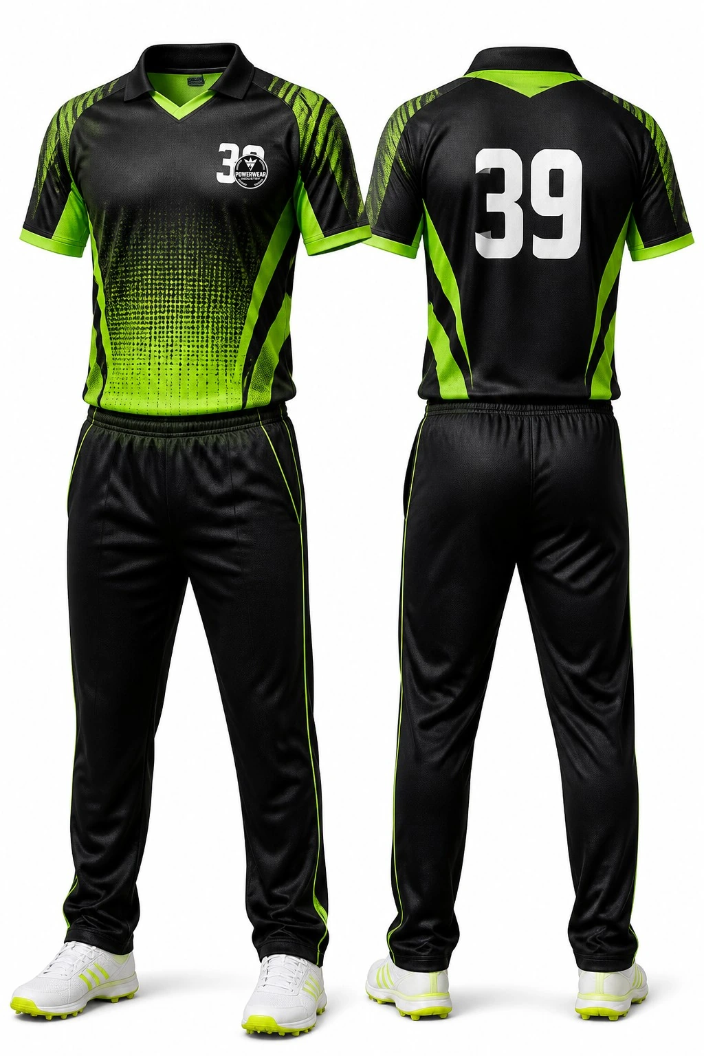 Custom Cricket Uniform — Design 09 by Power Wear Industry with left-chest logo