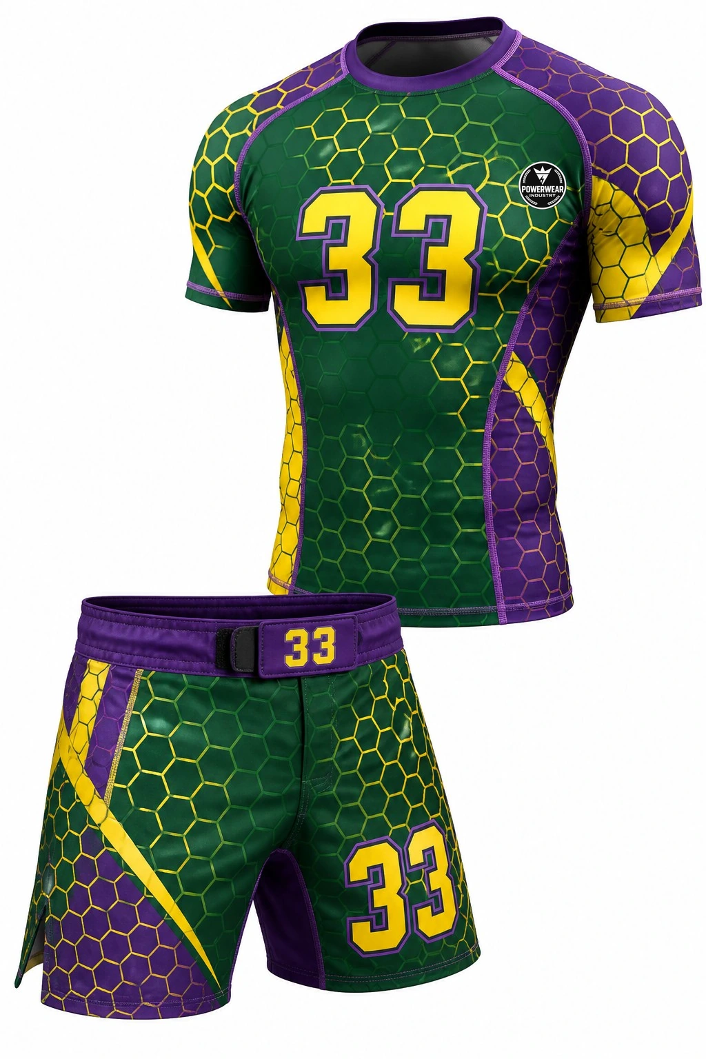 Custom MMA Set — Design 06 by Power Wear Industry with left-chest logo